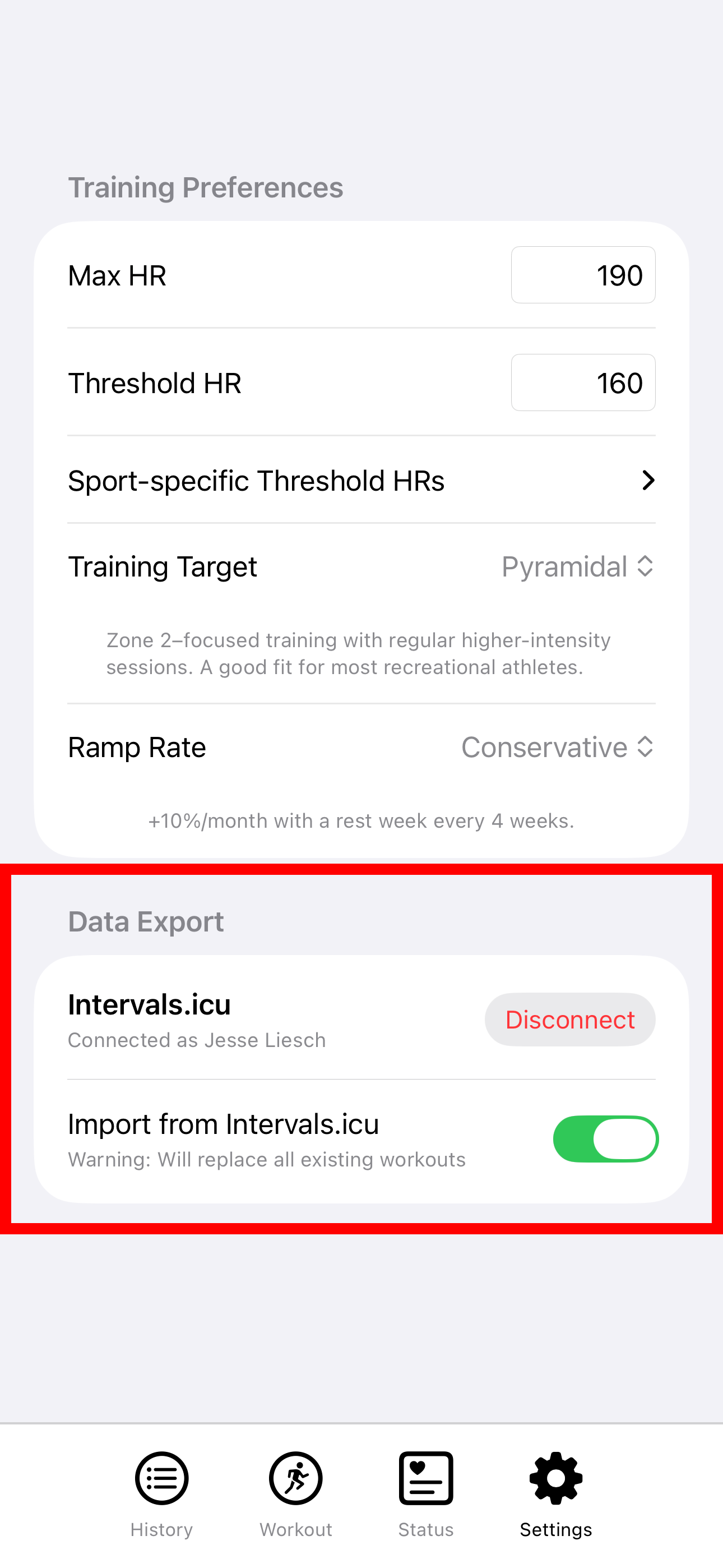 intervals.icu settings